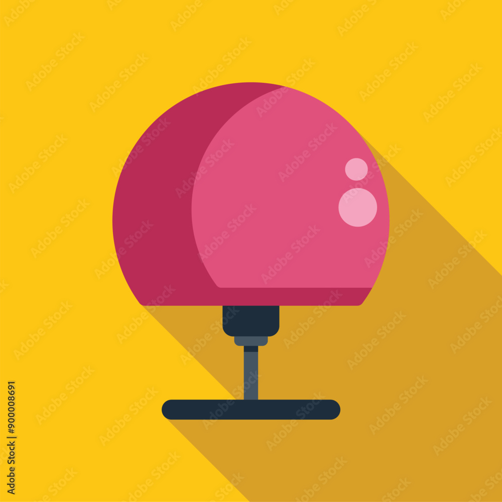 Poster pink table lamp with round lampshade standing on yellow background with long shadow