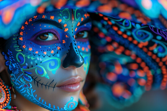 Ragazza truccata con teschio per Halloween e la festa dei morti 