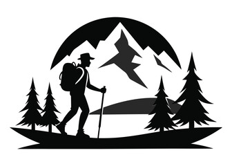 hiking silhouette vector illustration 