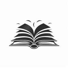 Black and White Open Book Icon with Flying Birds Graphic Illustration.