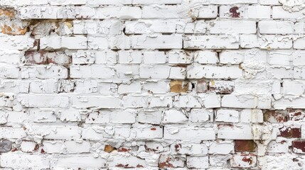 White painted old brick Wall panoramic background - generative ai