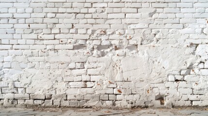 White painted old brick Wall panoramic background - generative ai