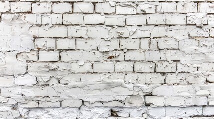 Fototapeta premium White painted old brick Wall panoramic background - generative ai