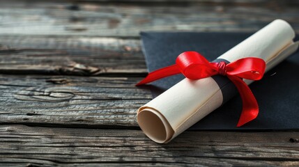 Mockup of certificate and degree on a wooden background
