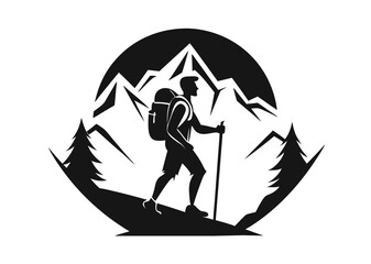 hiking silhouette vector illustration 