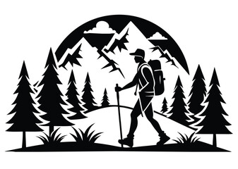 hiking silhouette vector illustration 