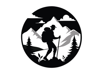hiking silhouette vector illustration 
