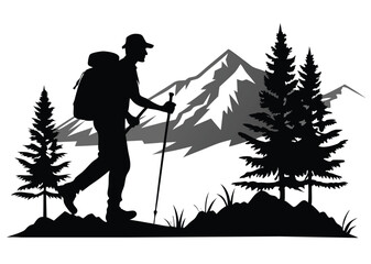 hiking silhouette vector illustration 