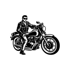 "Motorcycle with Man Wearing Sunglasses – Vector, Silhouette, and Colorful Illustration Files