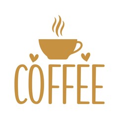 Coffee typography clip art design on plain white transparent isolated background for card, shirt, hoodie, sweatshirt, apparel, card, tag, mug, icon, poster or badge