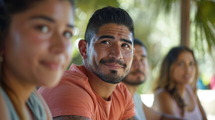 A team participating in a team-building retreat. Stock image, HD quality, Generative AI