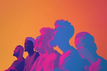 Artistic silhouette of people in vibrant colors creative and dynamic setting imaginative and inclusive atmosphere