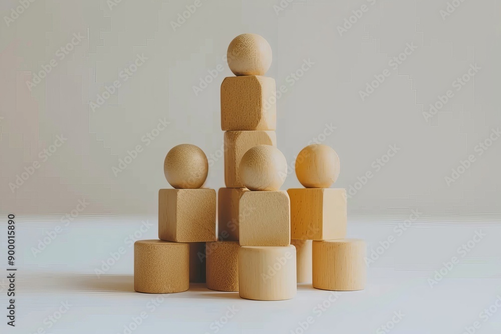 Poster wooden figures forming a pyramid symbolic and collaborative setting dynamic and supportive atmospher