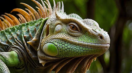 Obraz premium Close-up of an Iguana's Head with Spiked Crest and Eye