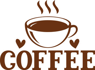 Coffee typography clip art design on plain white transparent isolated background for card, shirt, hoodie, sweatshirt, apparel, card, tag, mug, icon, poster or badge