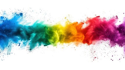 Fototapeta premium colorful rainbow holi paint color powder explosion isolated white wide panorama background - generative ai