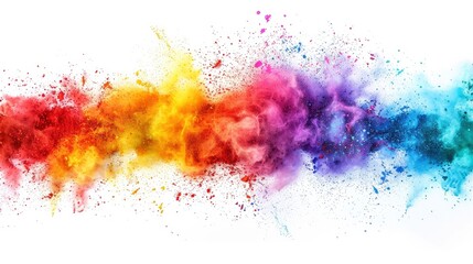 colorful rainbow holi paint color powder explosion isolated white wide panorama background - generative ai