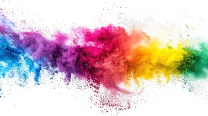 Obraz premium colorful rainbow holi paint color powder explosion isolated white wide panorama background - generative ai