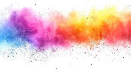 colorful rainbow holi paint color powder explosion isolated white wide panorama background - generative ai