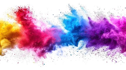 Obraz premium colorful rainbow holi paint color powder explosion isolated white wide panorama background - generative ai