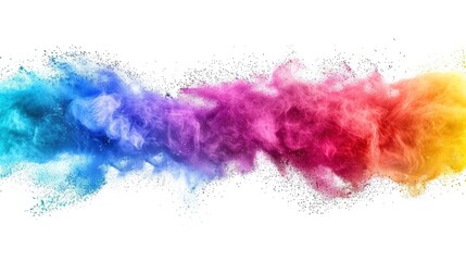 Fototapeta premium colorful rainbow holi paint color powder explosion isolated white wide panorama background - generative ai