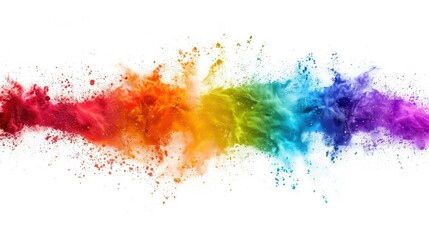 Fototapeta premium colorful rainbow holi paint color powder explosion isolated white wide panorama background - generative ai