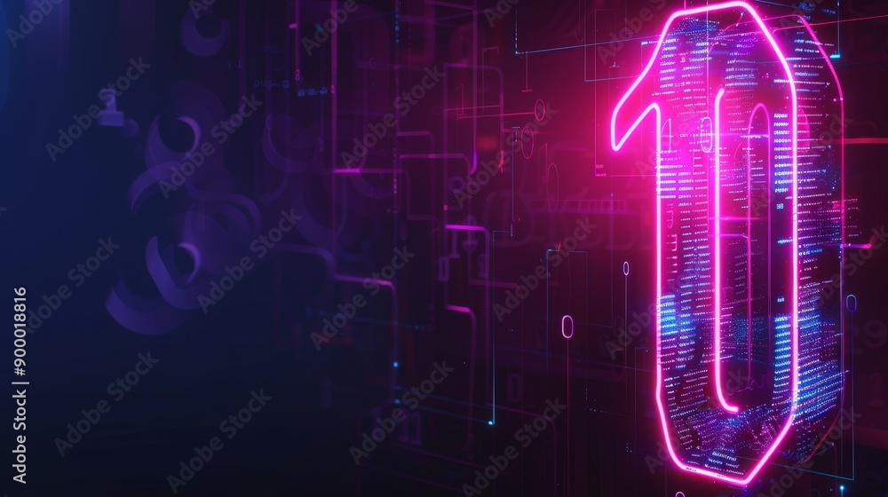 Poster digital code with neon glow, banner with copy space, numbers 0 and 1 