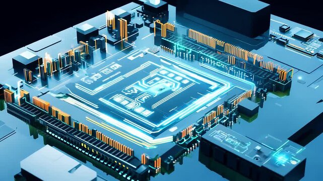 Futuristic Circuit Board with Glowing Elements with Ai generated.

