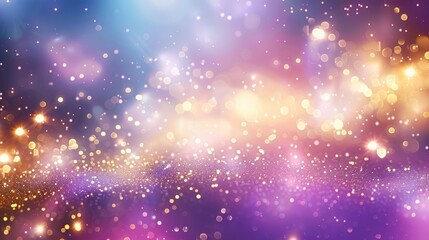 Obraz premium Glittering gradient background with hologram effect and magic lights. Holographic abstract fantasy backdrop with fairy sparkles, gold stars and festive blurs - generative ai