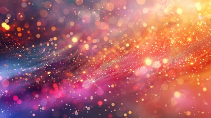 Fototapeta premium Glittering gradient background with hologram effect and magic lights. Holographic abstract fantasy backdrop with fairy sparkles, gold stars and festive blurs - generative ai