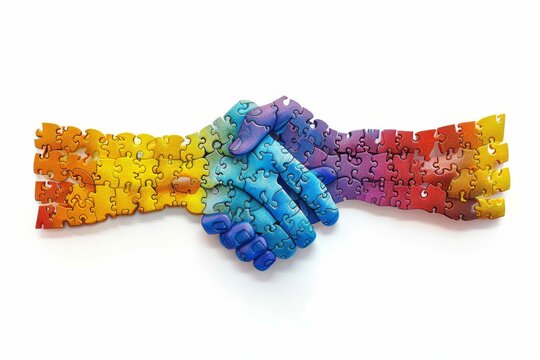 Illustration of rainbow colored hands shaking collaborative and inclusive theme vibrant and dynamic visual