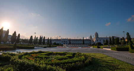 Jeronimos Monastery and Lush Gardens at Praça do Império in Belém - Lisbon, Portugal
