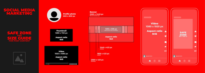 Business Social Media Marketing Layouts. Safe Zone and Size Guide for post content