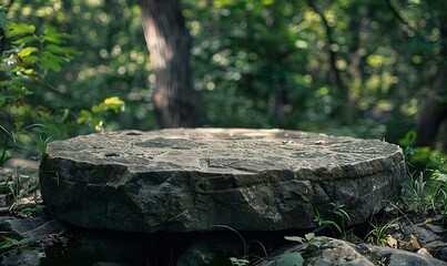 Obraz premium A stone podium set on the rugged forest background