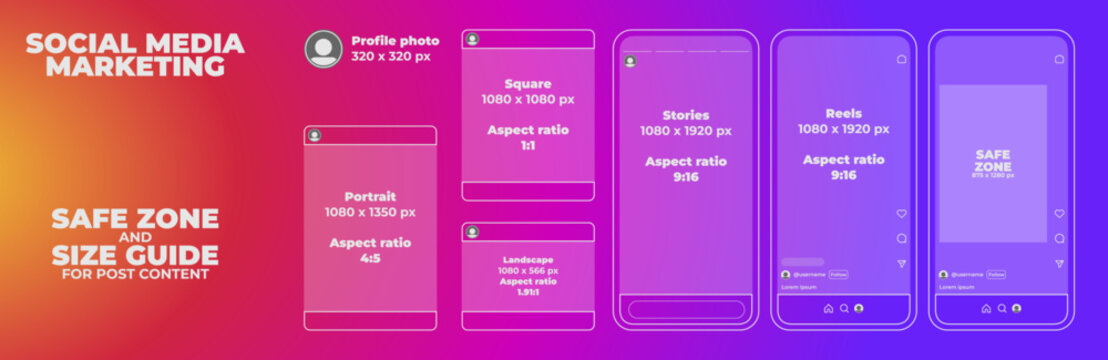 Business Social Media Marketing Layouts. Safe Zone and Size Guide for post content