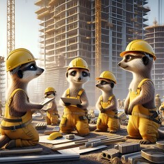 construction workers-meercats on a construction site