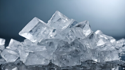 Obraz premium Pieces of ice on a gray background. Generative AI