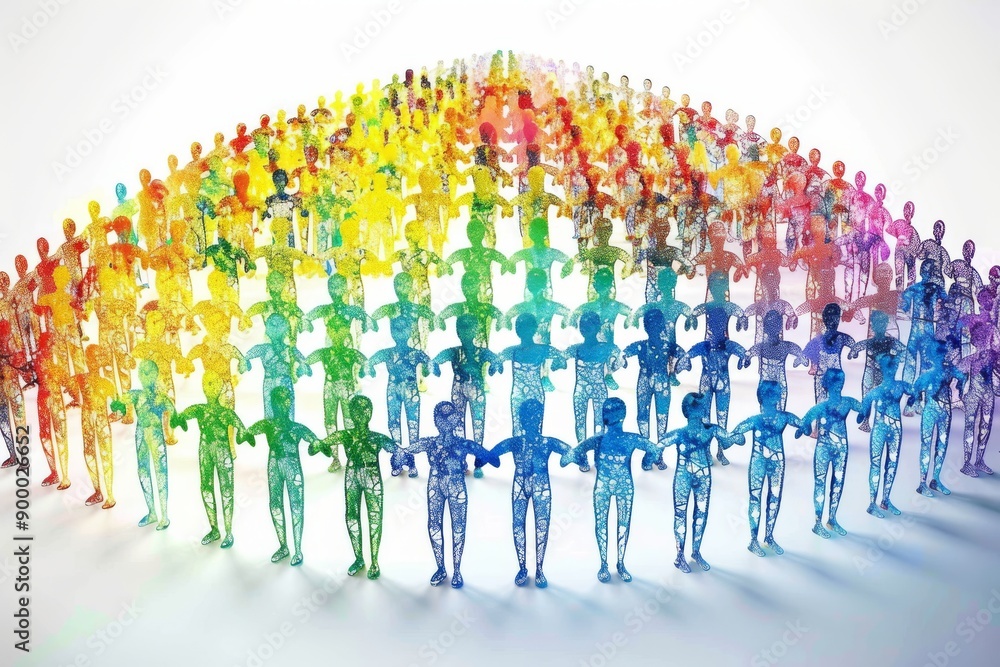 Poster illustration of human figures forming a pyramid collaborative and hierarchical theme vibrant and dyn