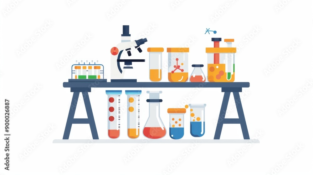 Aufkleber modern flat design science lab with test tubes and microscopes on white background
