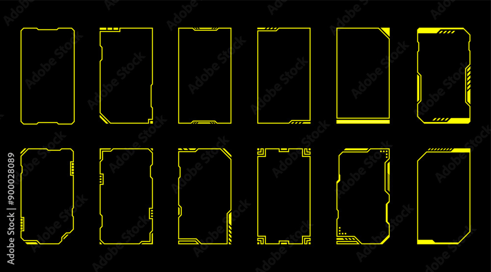 Wall mural Abstract frames yellow technology futuristic interface hud vector design.