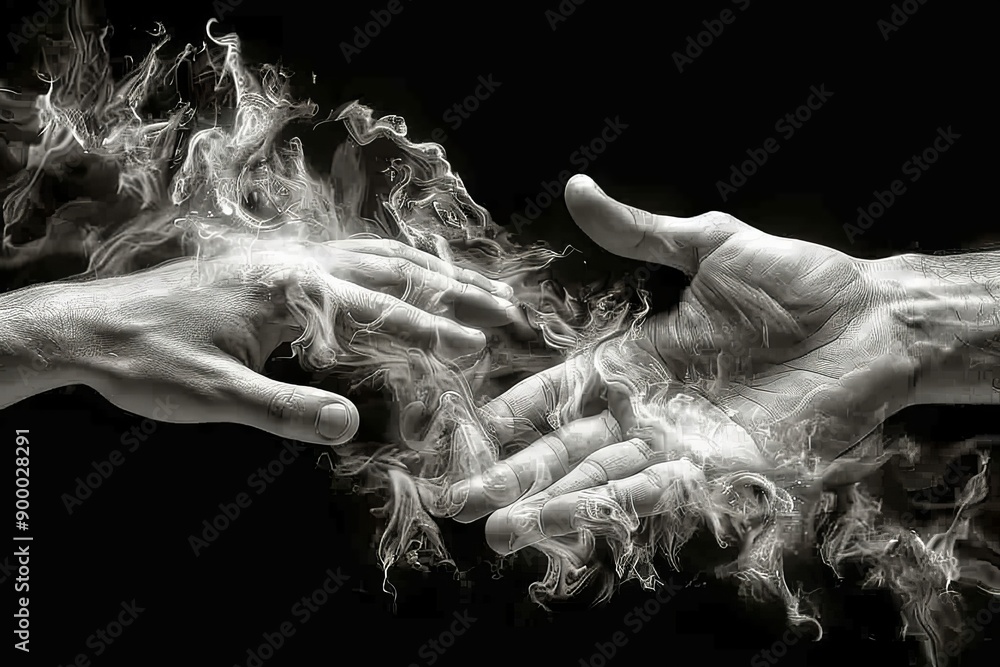 Poster abstract illustration of hands in motion collaborative and artistic theme monochromatic and dynamic 