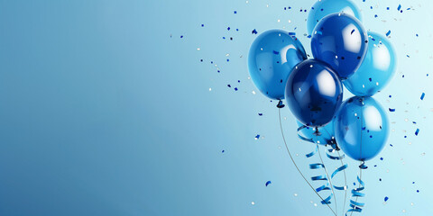 Shiny blue balloons on blue gradient background