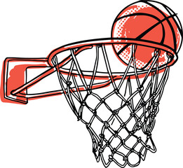 vector sketch a basketball hoop and ball