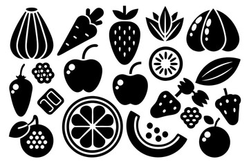 Silhouette of fruits and vegetables for menu