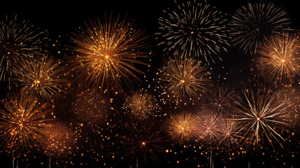 Fototapeta premium Vibrant Orange and Red Fireworks Display Brightly Illuminating the Night Sky with Stunning Bursts of Color Celebrating Joyful Events and Festive Occasions