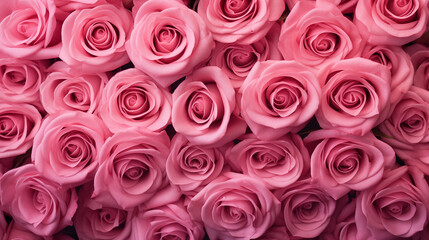 Naklejka premium Beautiful Close-Up Of Numerous Pink Roses With Delicate Petals And Soft Lighting