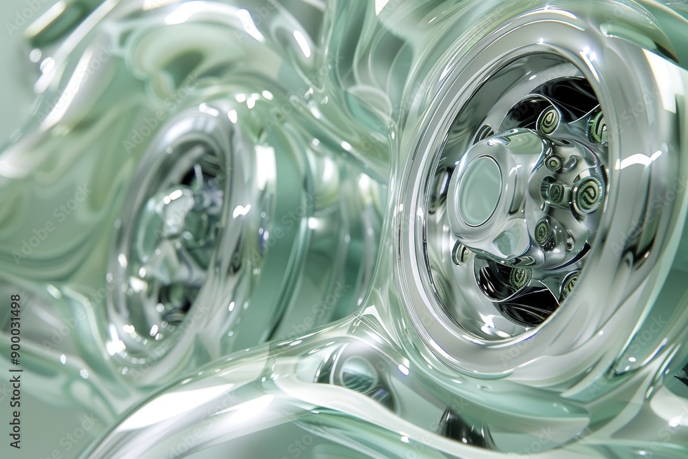 Poster abstract silver shapes intertwined in a complex pattern reflecting light in a metallic futuristic st