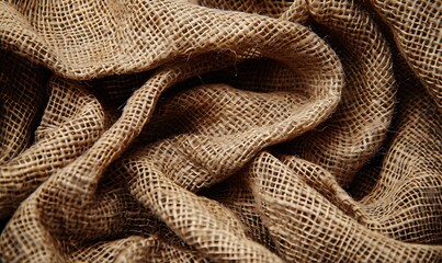 Fototapeta premium Crumpled brown fabric as background, Brown burlap cloth background top view