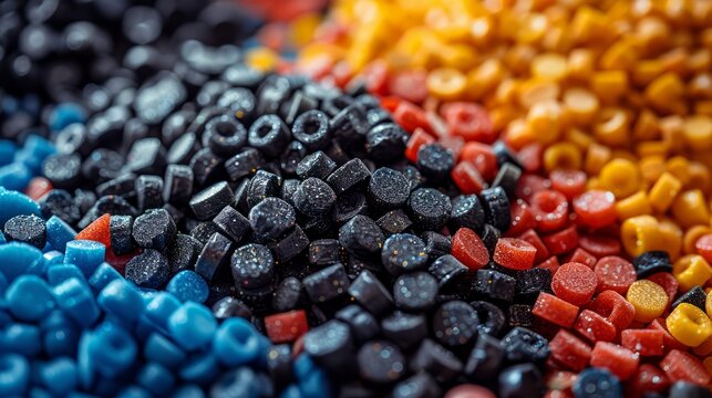 Plastic granules different colors. Recycling concept.
