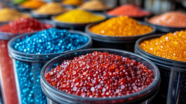 Plastic granules different colors. Recycling concept.